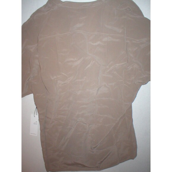 New Ecru NWT $174 Dark Tan Beige Womens Top Blouse S Silk Light Brown SS Small - Picture 8 of 9